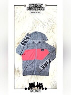 PINK Victoria's Secret Girls' Gray & Coral Zip Hoodie